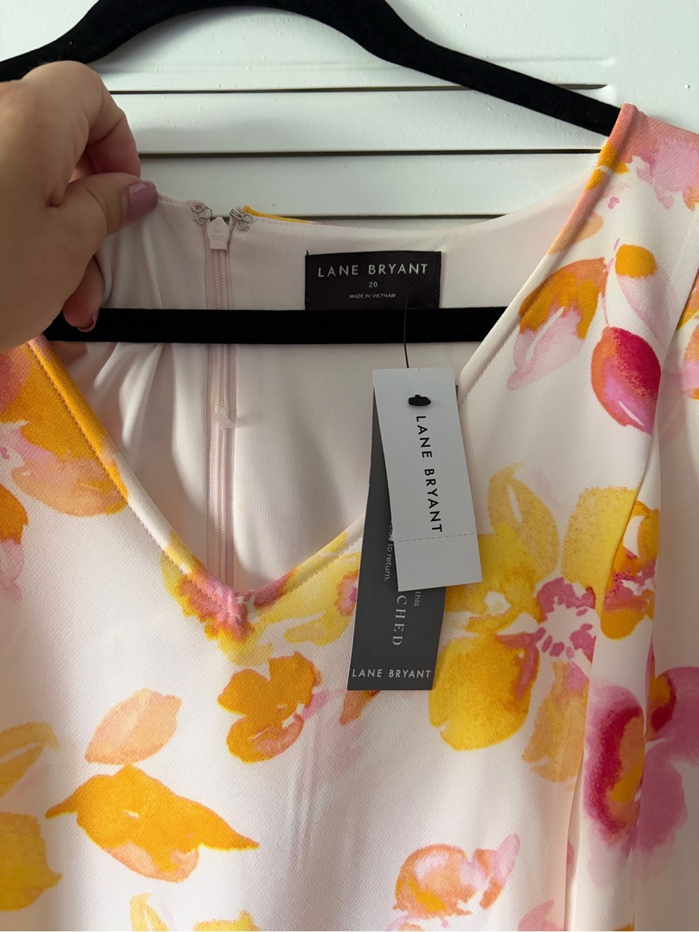 Lane Bryant Cream Midi Dress with Yellow & Pink Floral Print